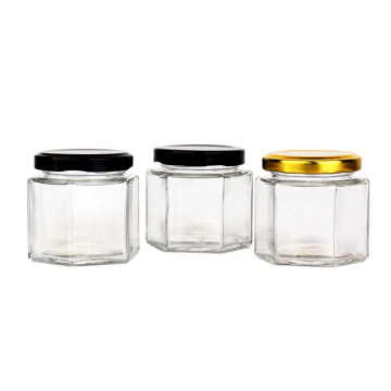 hexagon 120ml 4oz honey jam glass jar and twist off tinplate lid